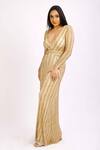 Ambrosia_Gold V Neck Sequin Embroidered Gown_Online_at_Aza_Fashions
