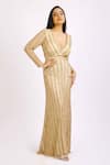 Shop_Ambrosia_Gold V Neck Sequin Embroidered Gown_Online_at_Aza_Fashions