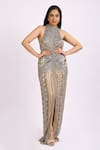 Buy_Ambrosia_Silver Embroidery Halter Neck Gown _at_Aza_Fashions