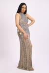 Ambrosia_Silver Embroidery Halter Neck Gown _Online_at_Aza_Fashions