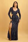 Buy Ambrosia Blue V Neck Emrboidered Gown Online at Aza Fashions Buy_Ambrosia_Blue V Neck Emrboidered Gown_Online_at_Aza_Fashions
