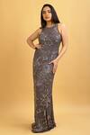 Buy_Ambrosia_Silver Embroidery Halter Neck Gown _Online_at_Aza_Fashions