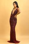 Buy Ambrosia Maroon Halter Neck Embroidered Gown Online at Aza Fashions Buy_Ambrosia_Maroon Halter Neck Embroidered Gown_Online_at_Aza_Fashions