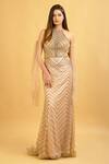 Buy_Ambrosia_Gold Halter Neck Embroidered Gown_at_Aza_Fashions