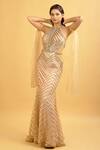 Buy_Ambrosia_Gold Halter Neck Embroidered Gown_Online_at_Aza_Fashions