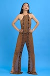 Buy_Ambrosia_Brown Embroidery Halter Neck Jumpsuit _at_Aza_Fashions