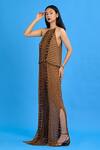 Ambrosia_Brown Embroidery Halter Neck Jumpsuit _Online_at_Aza_Fashions