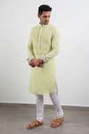 Arjan Dugal_Green Linen Pintuck Kurta Set  _Online_at_Aza_Fashions