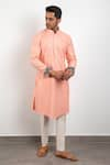 Buy_Arjan Dugal_Peach Chanderi Silk Kurta And Pant Set  _at_Aza_Fashions