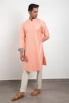 Shop_Arjan Dugal_Peach Chanderi Silk Kurta And Pant Set  _at_Aza_Fashions