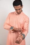 Arjan Dugal_Peach Chanderi Silk Kurta And Pant Set  _Online_at_Aza_Fashions