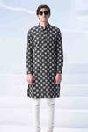 Arjan Dugal_Black Linen Embroidered Kurta Set _Online_at_Aza_Fashions