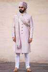 Buy_Arjan Dugal_Grey Chanderi Silk Sherwani Set _at_Aza_Fashions