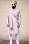 Arjan Dugal_Grey Chanderi Silk Sherwani Set _Online_at_Aza_Fashions
