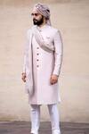 Buy_Arjan Dugal_Grey Chanderi Silk Sherwani Set _Online_at_Aza_Fashions
