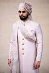 Shop_Arjan Dugal_Grey Chanderi Silk Sherwani Set _Online_at_Aza_Fashions