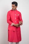 Buy_Arjan Dugal_Pink Chanderi Silk Handwoven Nehru Jacket _at_Aza_Fashions