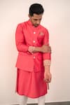 Buy_Arjan Dugal_Pink Chanderi Silk Handwoven Nehru Jacket _Online_at_Aza_Fashions
