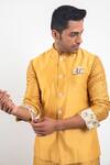 Buy_Arjan Dugal_Yellow Handwoven Chanderi Silk Nehru Jacket_Online_at_Aza_Fashions
