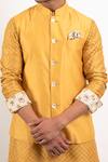 Arjan Dugal_Yellow Handwoven Chanderi Silk Nehru Jacket_at_Aza_Fashions