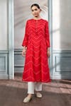 Buy_Anita Dongre_Red 100 % Silk Bandhani Pattern Keyhole Kunisha Kurta _at_Aza_Fashions