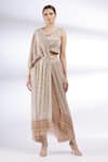 Buy_Divya Kanakia_Gold Lycra Round Sequin Pre-draped Pant Saree_at_Aza_Fashions