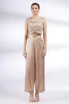 Buy_Divya Kanakia_Gold Lycra Round Sequin Pre-draped Pant Saree_Online_at_Aza_Fashions