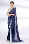 Divya Kanakia_Blue Pure Georgette V Neck Bandhani Saree With Blouse _Online_at_Aza_Fashions