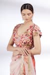 Buy_Divya Kanakia_Beige Organza V Neck Printed Saree_Online_at_Aza_Fashions