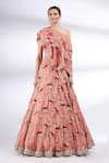 Divya Kanakia_Pink Organza, Net, Georgette Asymmetric Embroidered Cape Lehenga Set _Online_at_Aza_Fashions