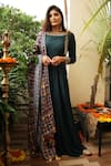 Buy_Divya Kanakia_Green Dupatta Patola Embroidered Zardozi Round Neck Anarkali With Print _at_Aza_Fashions