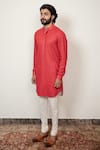 Buy_Arjan Dugal_Red Silk Georgette Embroidered Chikankari Kurta Set  _at_Aza_Fashions