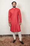 Buy_Arjan Dugal_Red Silk Georgette Embroidered Chikankari Kurta Set  _at_Aza_Fashions