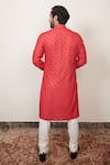 Shop_Arjan Dugal_Red Silk Georgette Embroidered Chikankari Kurta Set  _at_Aza_Fashions