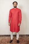 Arjan Dugal_Red Silk Georgette Embroidered Chikankari Kurta Set  _Online_at_Aza_Fashions