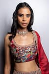 PUNIT BALANA_Red Satin Silk Print And Embellishment Abstract Surkh Laal Bridal Lehenga Set _Online