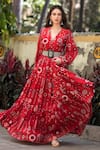 Payal Pratap_Red Cotton Silk V Neck Printed Tiered Maxi Dress  _Online_at_Aza_Fashions