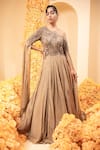 Adi By Aditya Khandelwl_Beige Tissue Georgette Embroidery Sequin Round Split Sleeve Bodice Gown _Online_at_Aza_Fashions