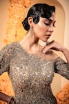 Buy_Adi By Aditya Khandelwl_Beige Tissue Georgette Embroidery Sequin Round Split Sleeve Bodice Gown _Online_at_Aza_Fashions