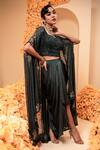 Shop_Adi By Aditya Khandelwl_Blue Net, Satin Sequins, Beads V-neck Embroidered Cape And Draped Skirt Set _Online_at_Aza_Fashions