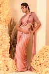 Adi By Aditya Khandelwl_Pink Blouse Net Embroidery Crystals Round Pre-stitched Ruffle Draped Saree Set _Online_at_Aza_Fashions