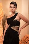 Adi By Aditya Khandelwl_Black Georgette Embroidery One Shoulder Draped Asymmetric Gown _at_Aza_Fashions
