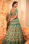 Adi By Aditya Khandelwl_Green Crepe, Organza Diamonds, Sequins Applique Embroidered Bridal Lehenga Set _at_Aza_Fashions