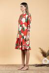 Buy_Divi By Sonal Khandelwal_Red Cotton Collared Wild Rose Print Shirt Dress _Online_at_Aza_Fashions