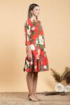 Shop_Divi By Sonal Khandelwal_Red Cotton Collared Wild Rose Print Shirt Dress _Online_at_Aza_Fashions
