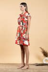 Buy_Divi by sonal khandelwal_Red Modal Satin (viscose) Printed Wild Rose Collared Neck Short Shirt Dress _Online_at_Aza_Fashions