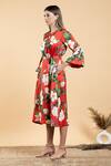 Buy_Divi By Sonal Khandelwal_Red Modal, Satin Collared Wild Rose Print A-line Dress _Online_at_Aza_Fashions