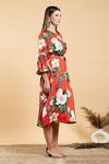 Shop_Divi By Sonal Khandelwal_Red Modal, Satin Collared Wild Rose Print A-line Dress _Online_at_Aza_Fashions