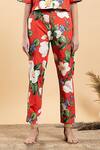 Divi By Sonal Khandelwal_Red Cotton Collared Wild Rose Print Pant Co-ord Set _Online_at_Aza_Fashions