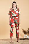 Buy_Divi By Sonal Khandelwal_Red Cotton Collared Wild Rose Print Pant Co-ord Set _Online_at_Aza_Fashions